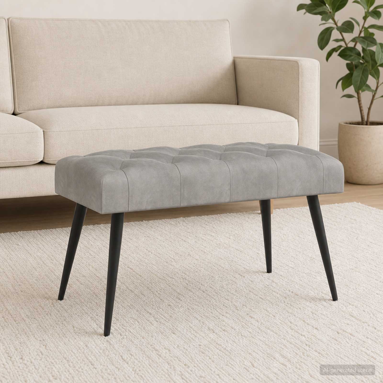 Bank mit Knopfheftung Hellgrau 80 x 40 x 46 cm Samt