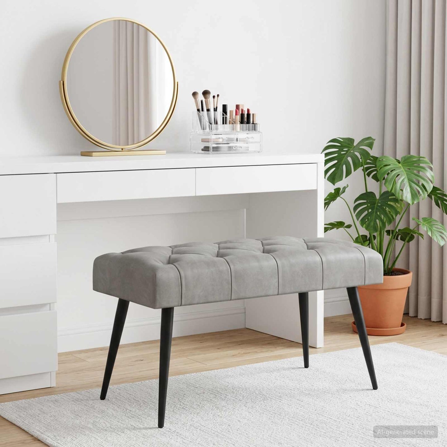 Bank mit Knopfheftung Hellgrau 80 x 40 x 46 cm Samt