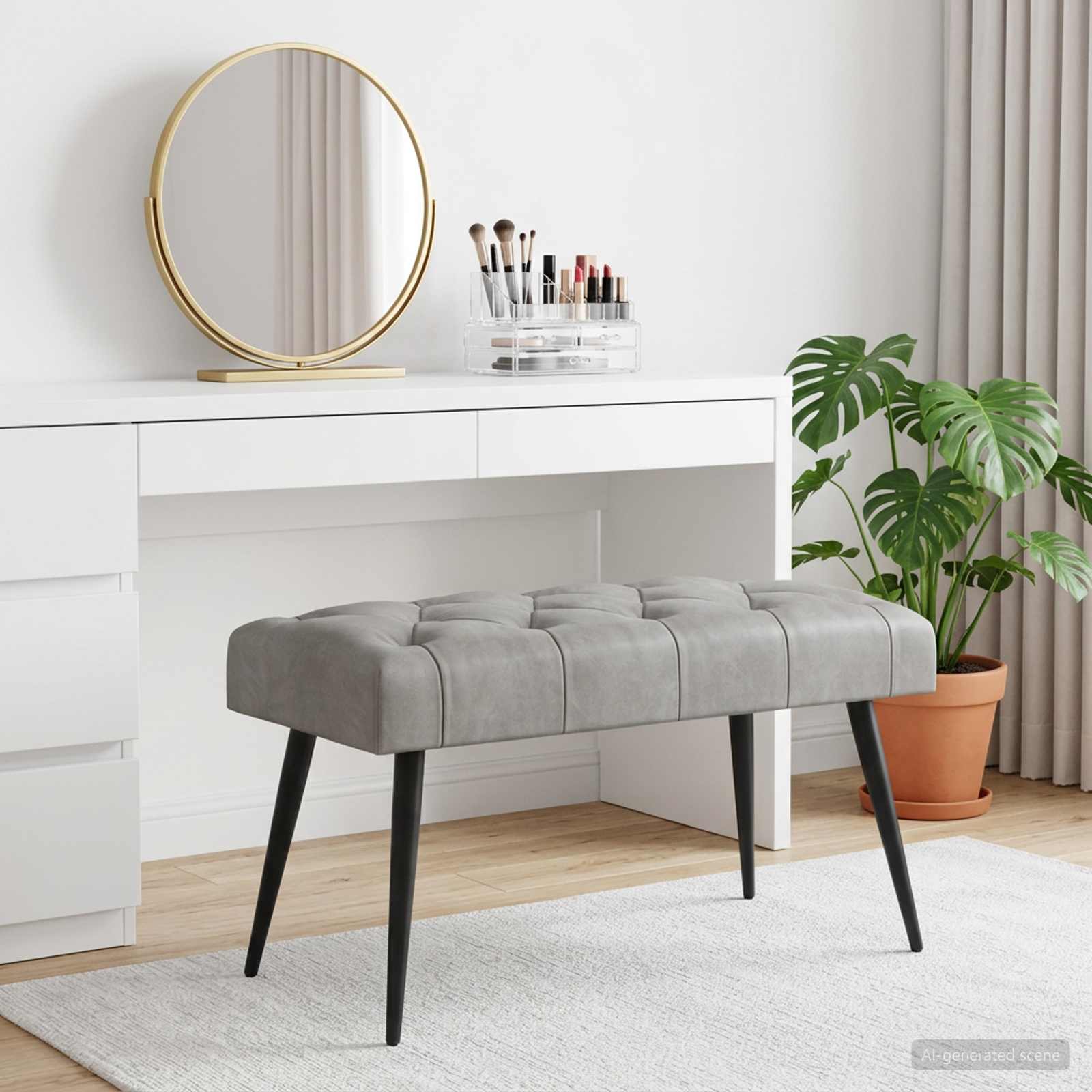 Bank mit Knopfheftung Hellgrau 80 x 40 x 46 cm Samt