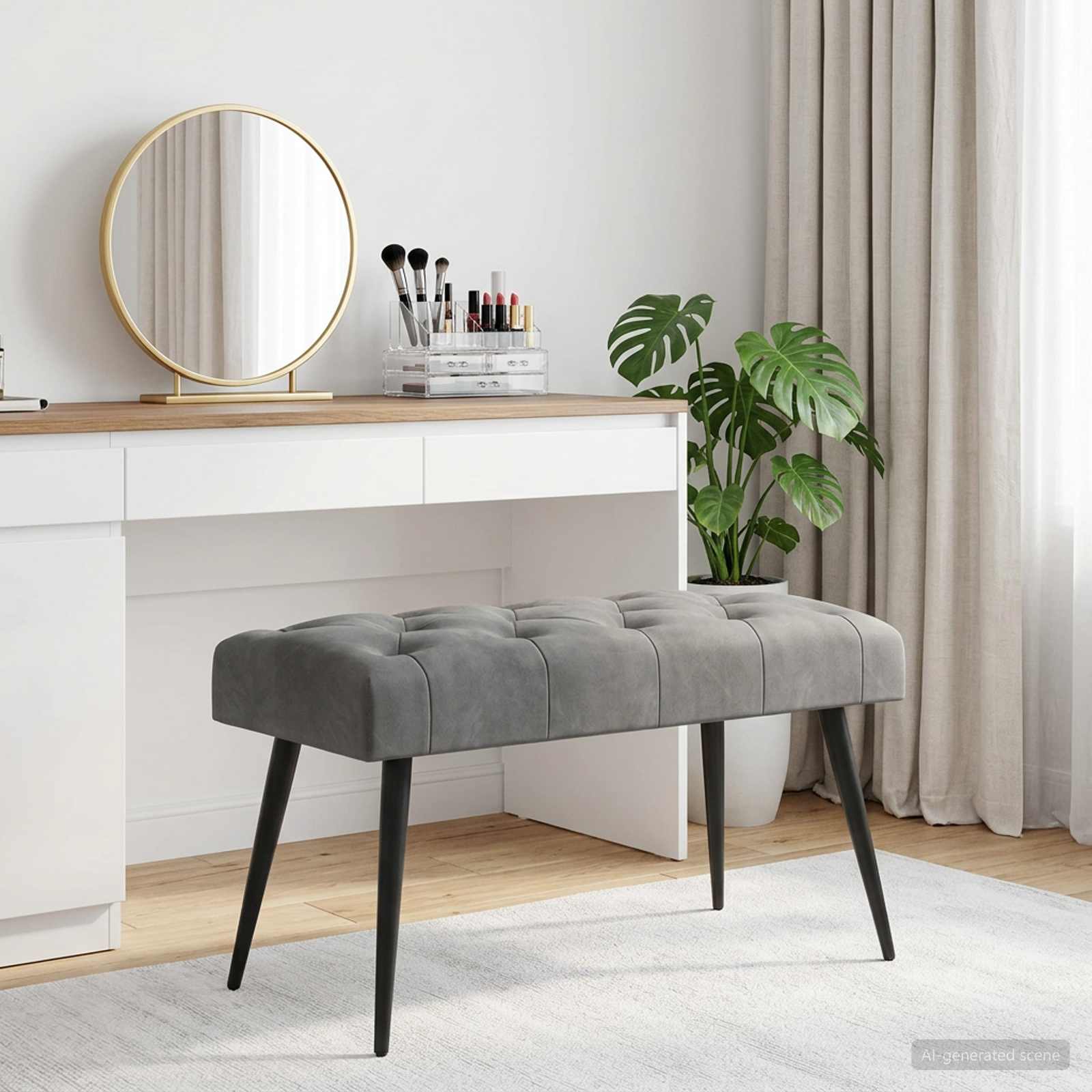 Bank mit Knopfheftung Dunkelgrau 80 x 40 x 46 cm Samt