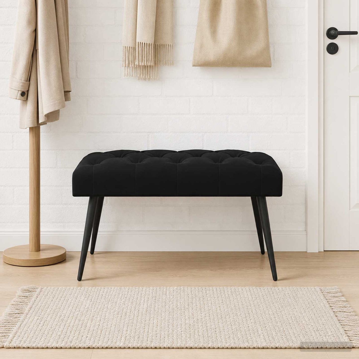 Bank mit Knopfheftung Schwarz 80 x 40 x 46 cm Samt