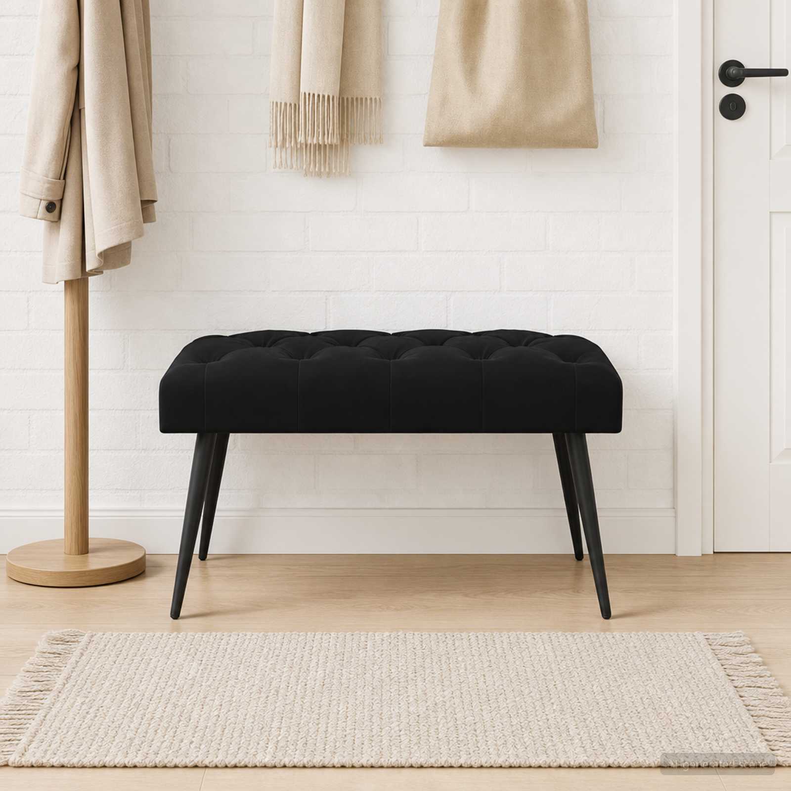 Bank mit Knopfheftung Schwarz 80 x 40 x 46 cm Samt
