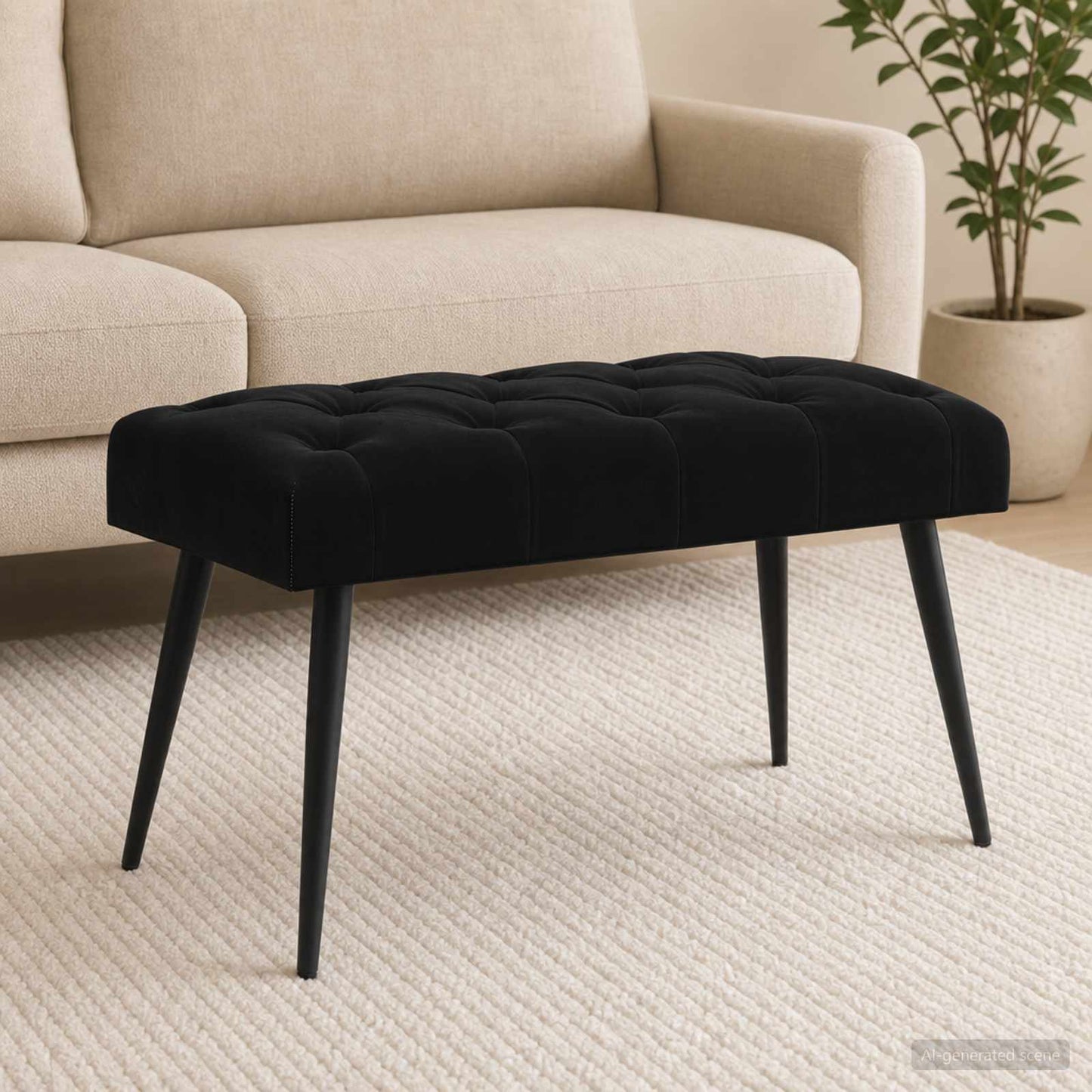 Bank mit Knopfheftung Schwarz 80 x 40 x 46 cm Samt