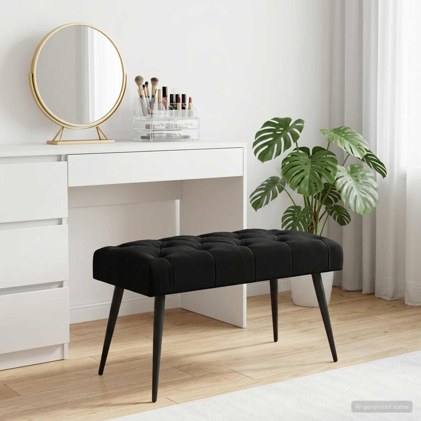 Bank mit Knopfheftung Schwarz 80 x 40 x 46 cm Samt