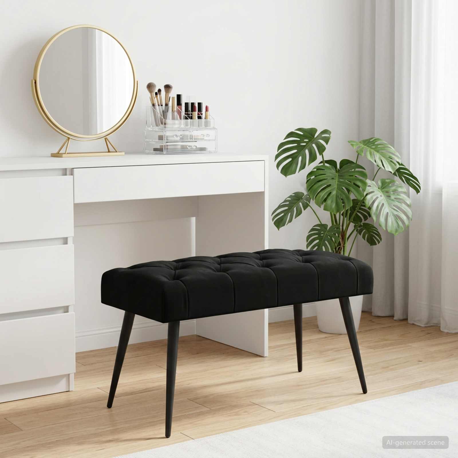 Bank mit Knopfheftung Schwarz 80 x 40 x 46 cm Samt
