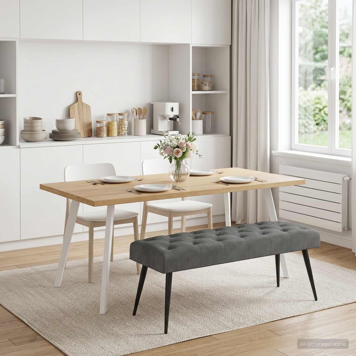 Bank mit Knopfheftung Dunkelgrau 110 x 40 x 46 cm Samt