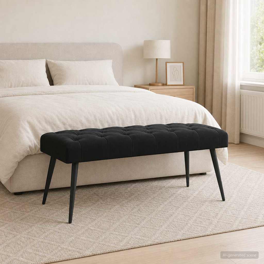 Bank mit Knopfheftung Schwarz 110 x 40 x 46 cm Samt