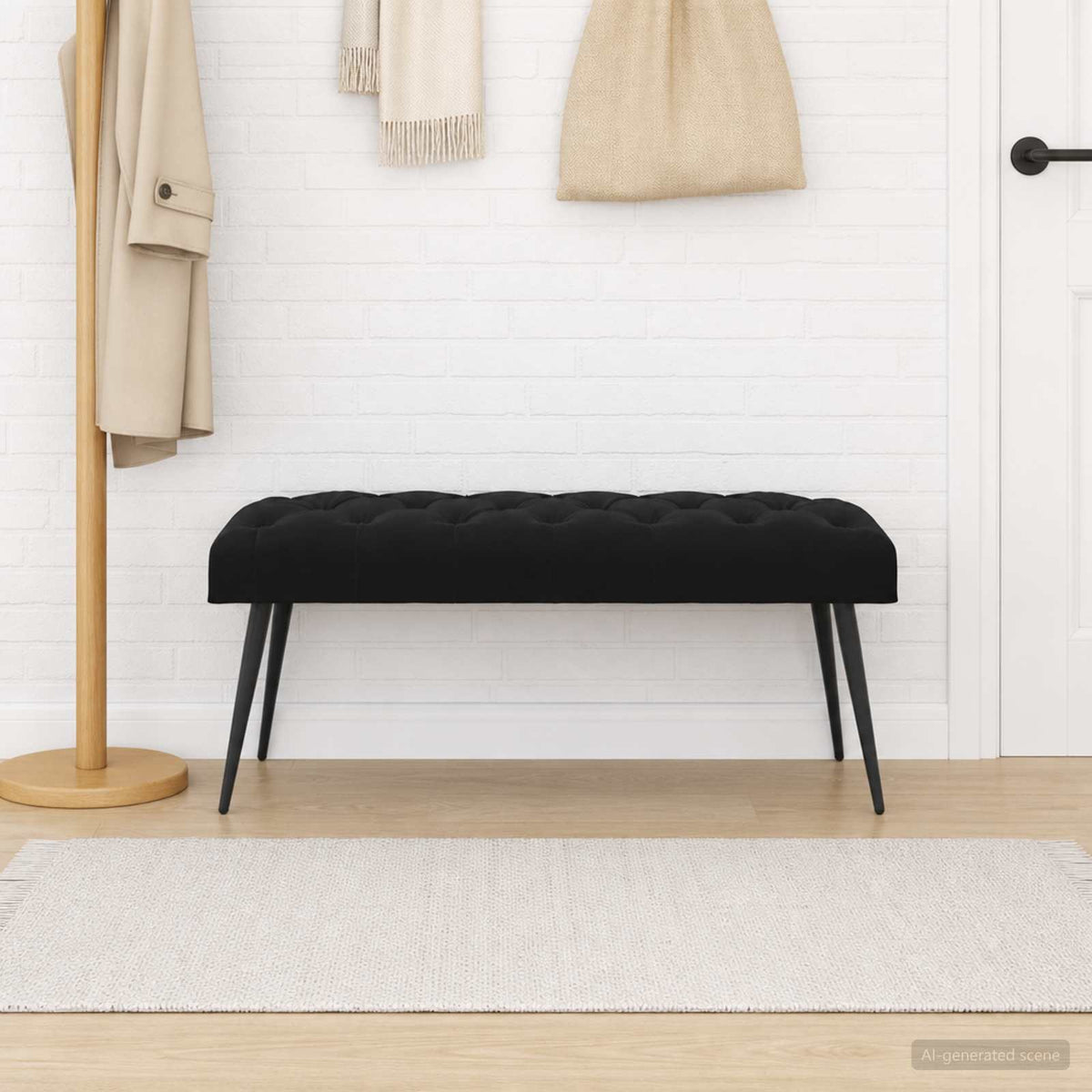 Bank mit Knopfheftung Schwarz 110 x 40 x 46 cm Samt