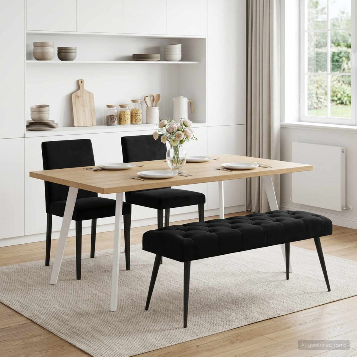 Bank mit Knopfheftung Schwarz 110 x 40 x 46 cm Samt