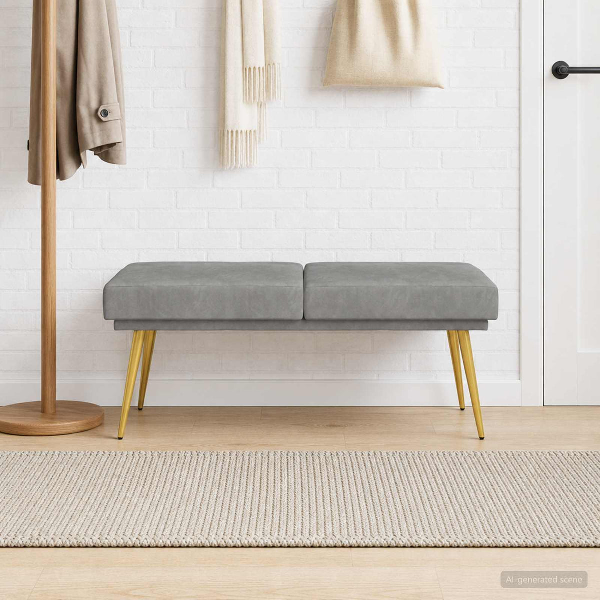 Doppellagige Bank Hellgrau 120 x 45 x 46 cm Samt