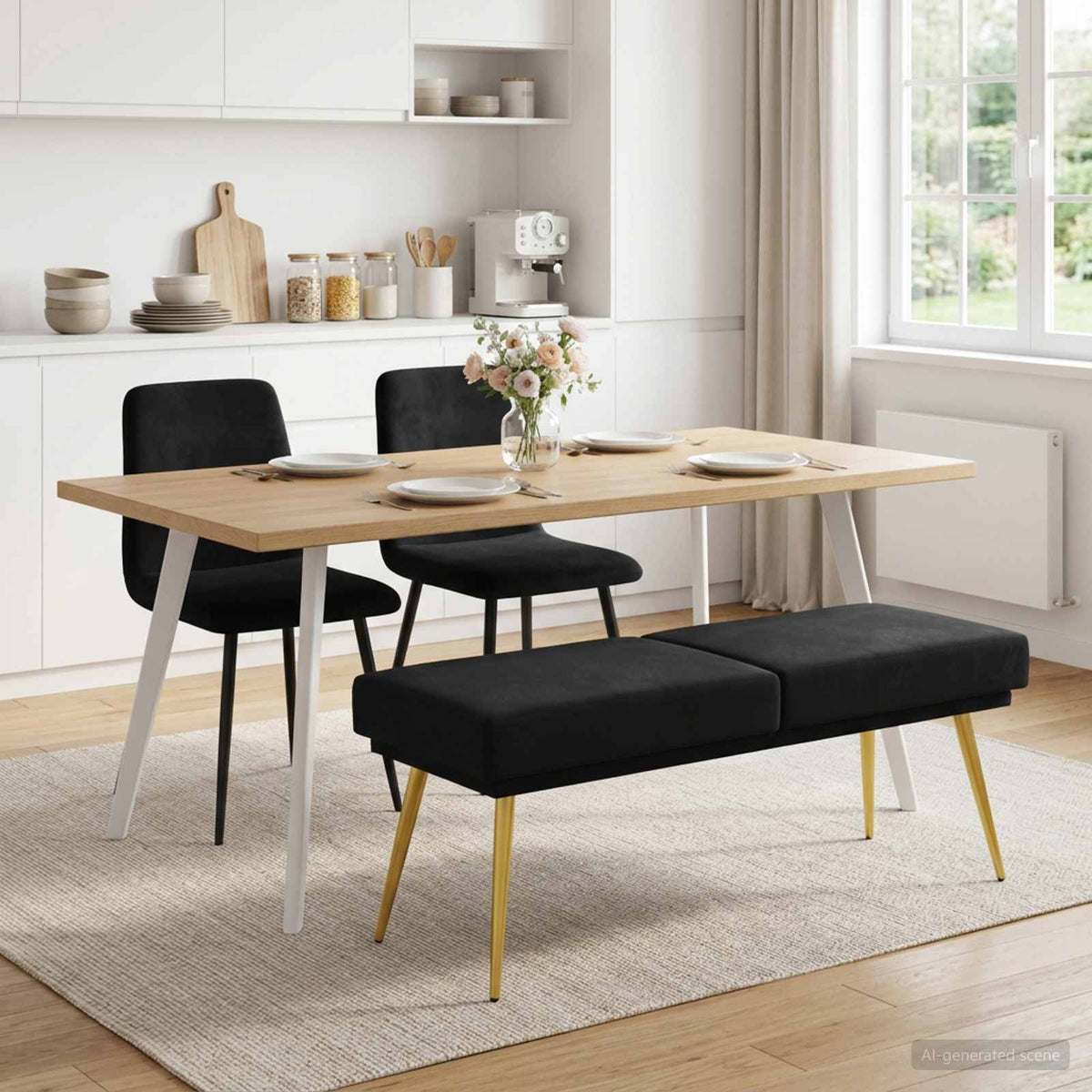 Doppellagige Bank Schwarz 120 x 45 x 46 cm Samt