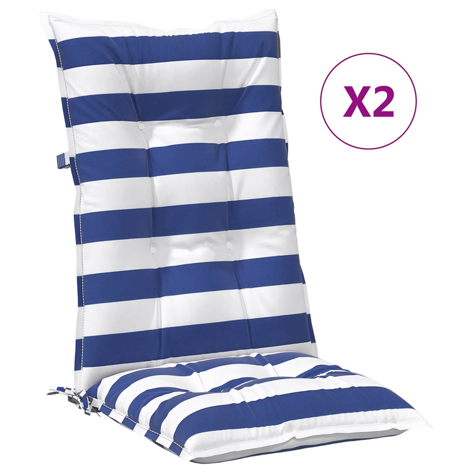 Outdoor-Kissen 2 stk. Stoff Blau und Weiß 120 x 50 x 7 cm