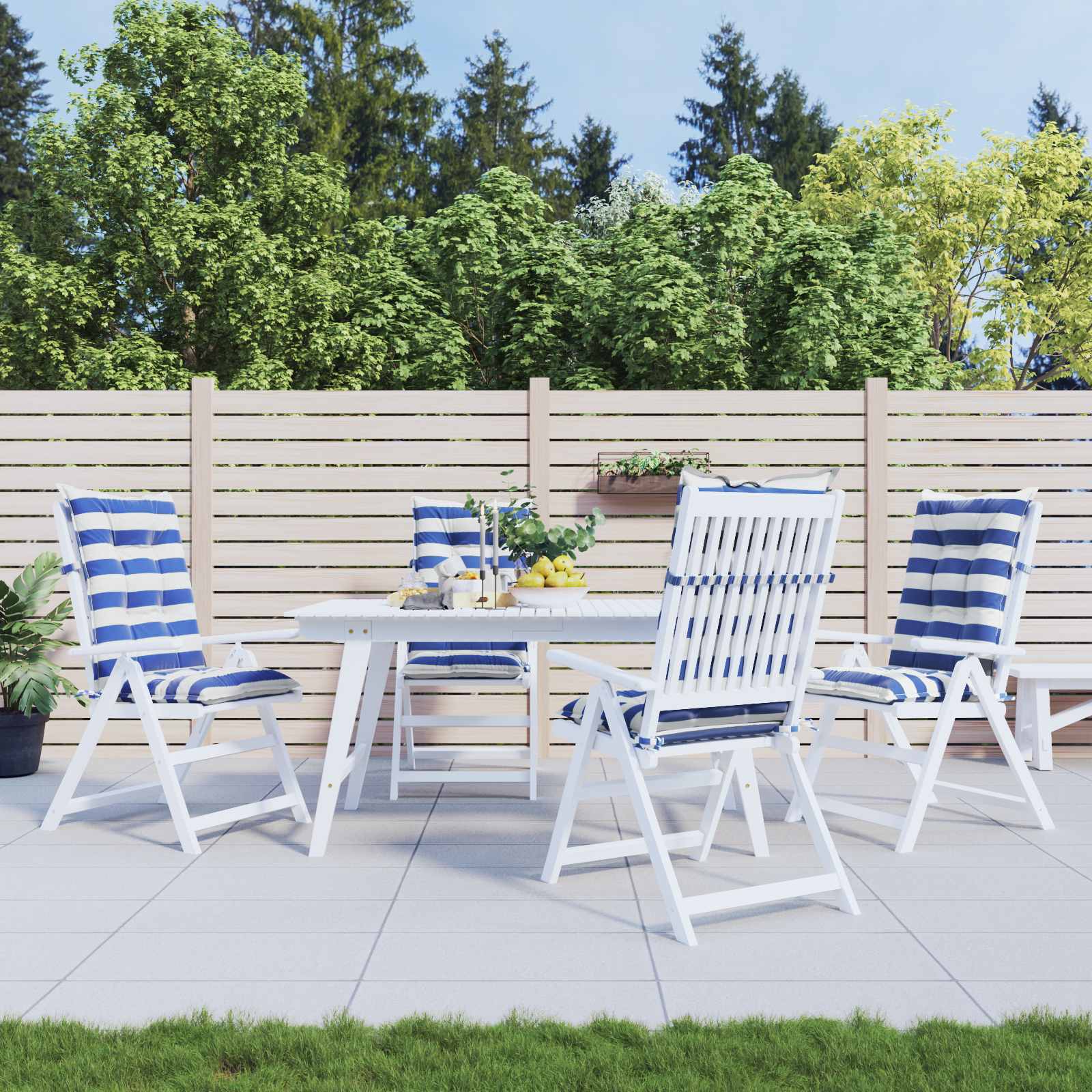 Outdoor-Kissen 4 stk. Stoff Blau und Weiß 120 x 50 x 7 cm