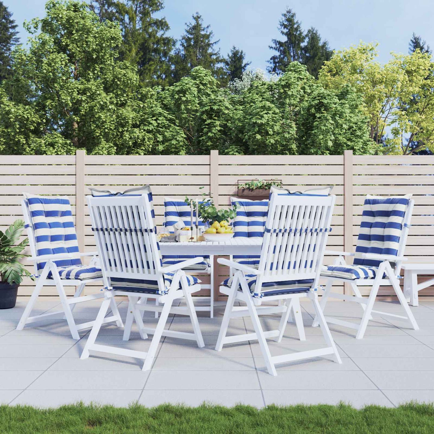 Outdoor-Kissen 6 Stk. Stoff Blau und Weiß 120 x 50 x 7 cm