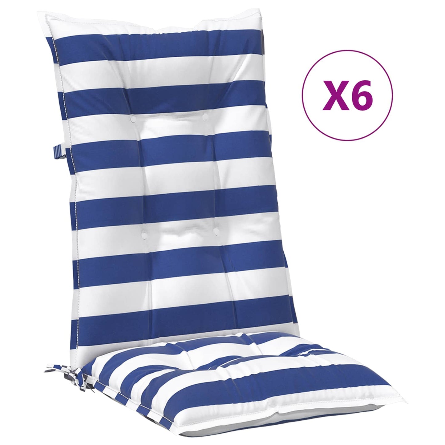 Outdoor-Kissen 6 Stk. Stoff Blau und Weiß 120 x 50 x 7 cm