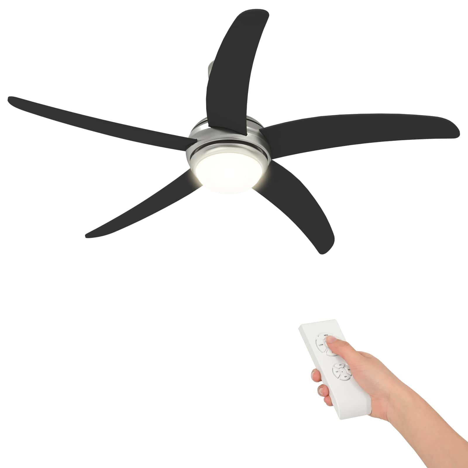 Deckenventilator mit Licht und Fernbedienung Ø 130 cm Schwarz
