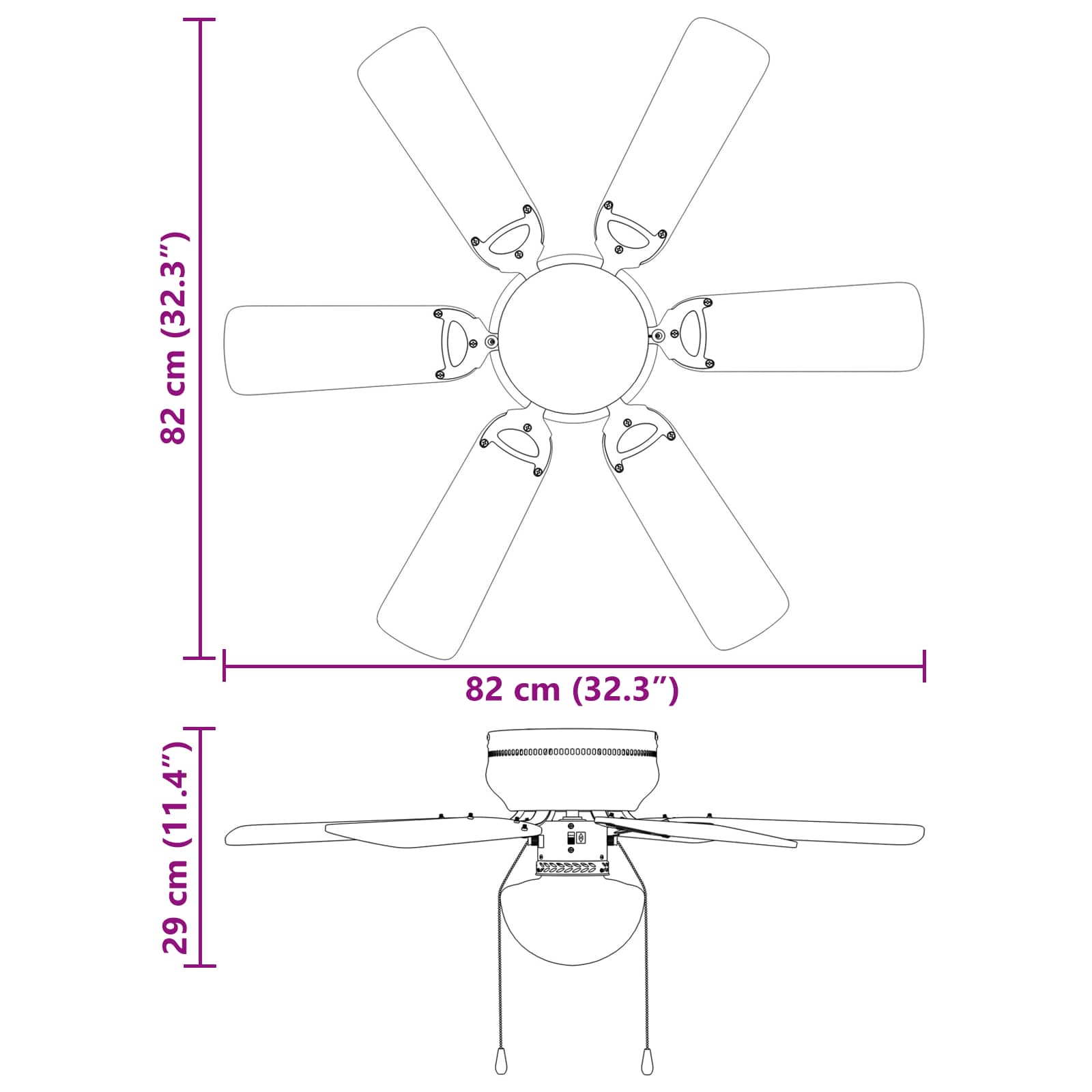 Deckenventilator mit Licht Ø 82 cm Weiß