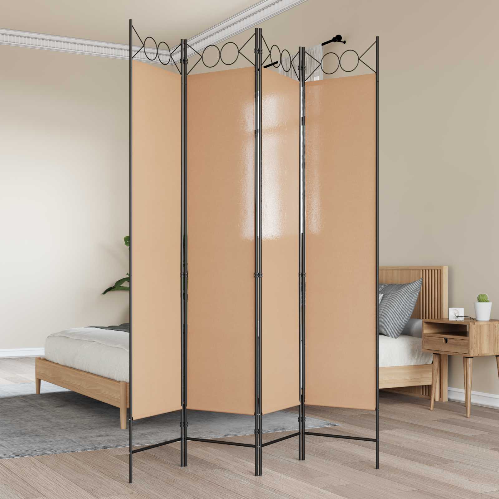 4-teiliger Raumteiler Beige 160 x 200 cm Stoff