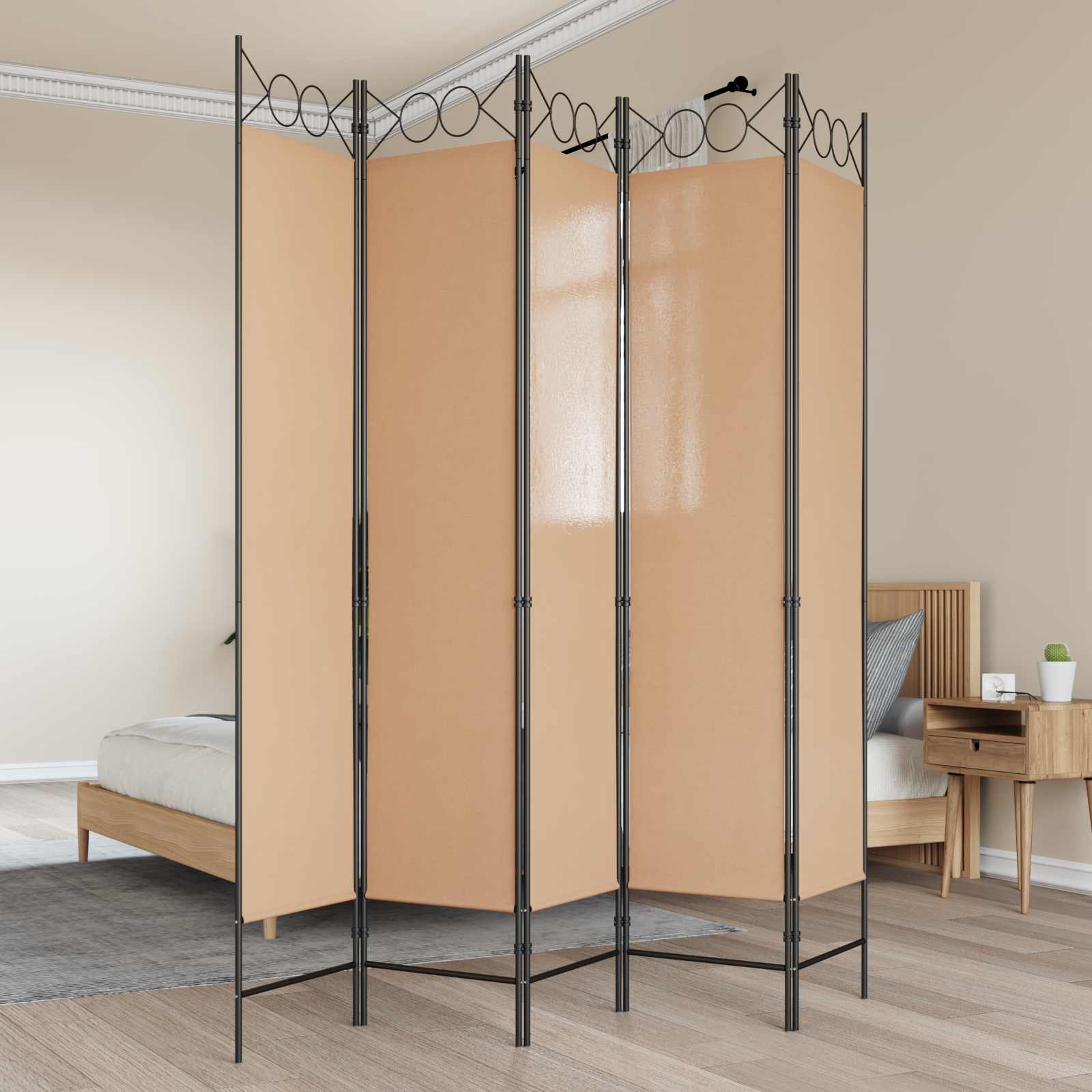 5-teiliger Raumteiler Beige 200 x 200 cm Stoff