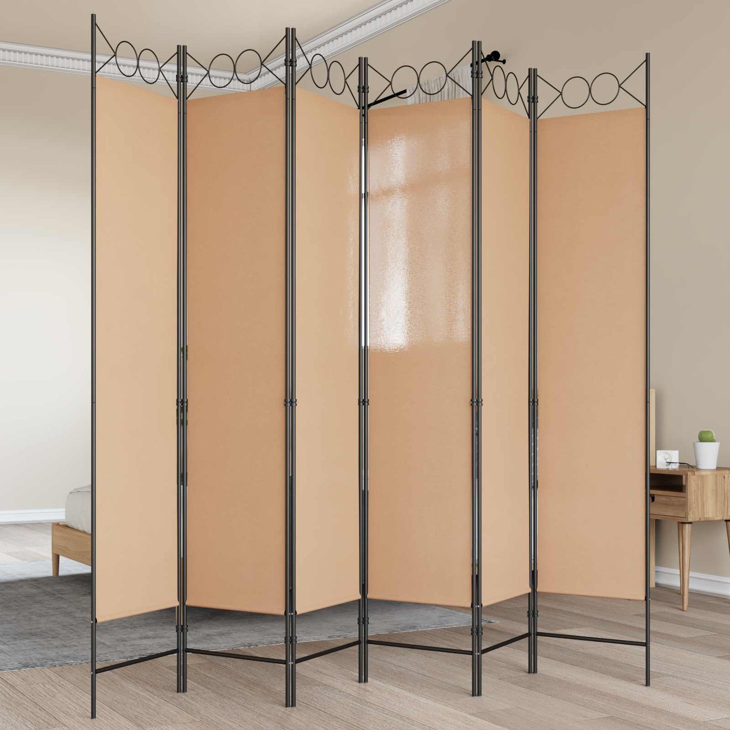 6-teiliger Raumtrenner Beige 240 x 200 cm Stoff