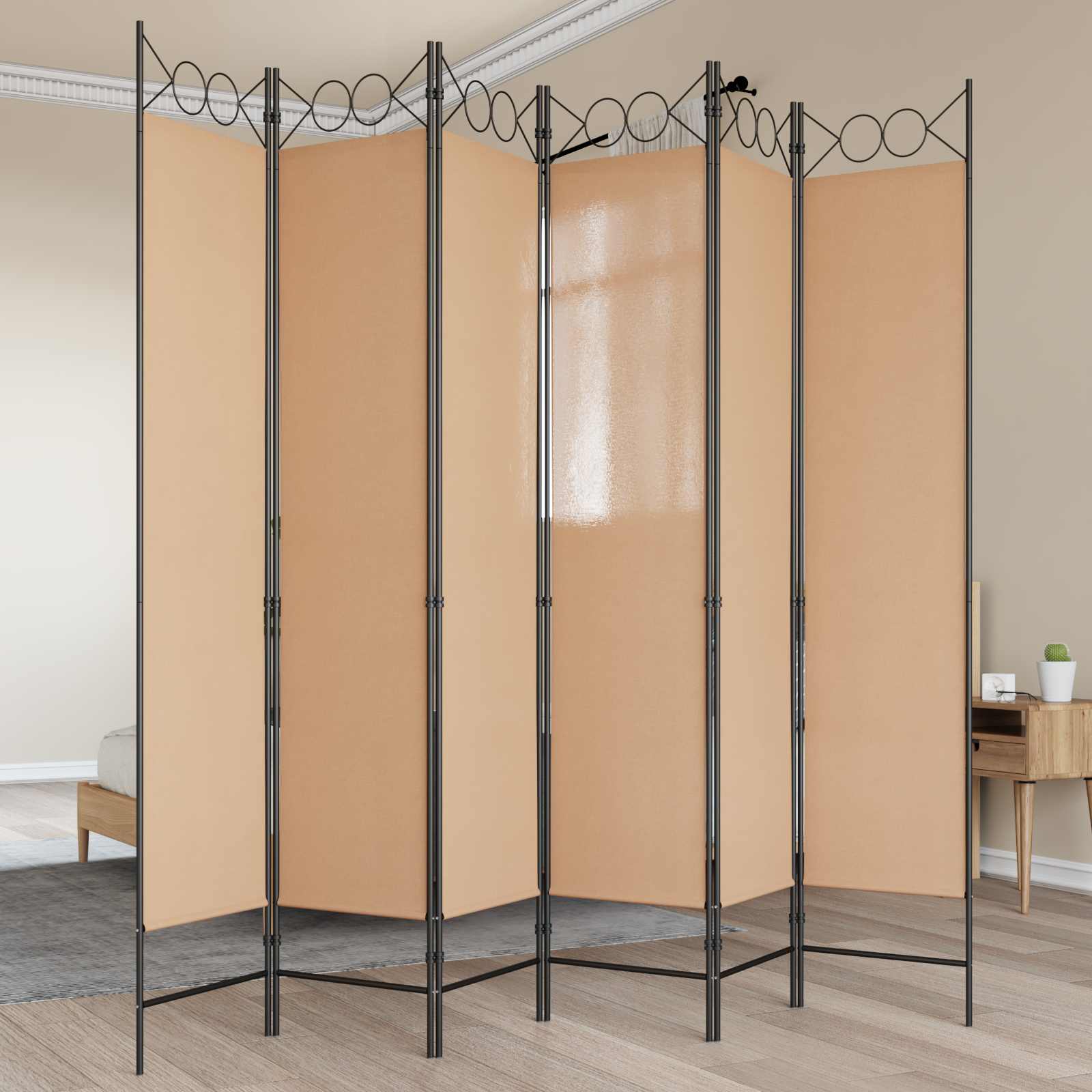 6-teiliger Raumtrenner Beige 240 x 200 cm Stoff