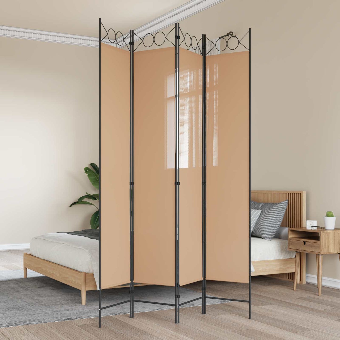 4-teiliger Raumteiler Beige 160 x 220 cm Stoff