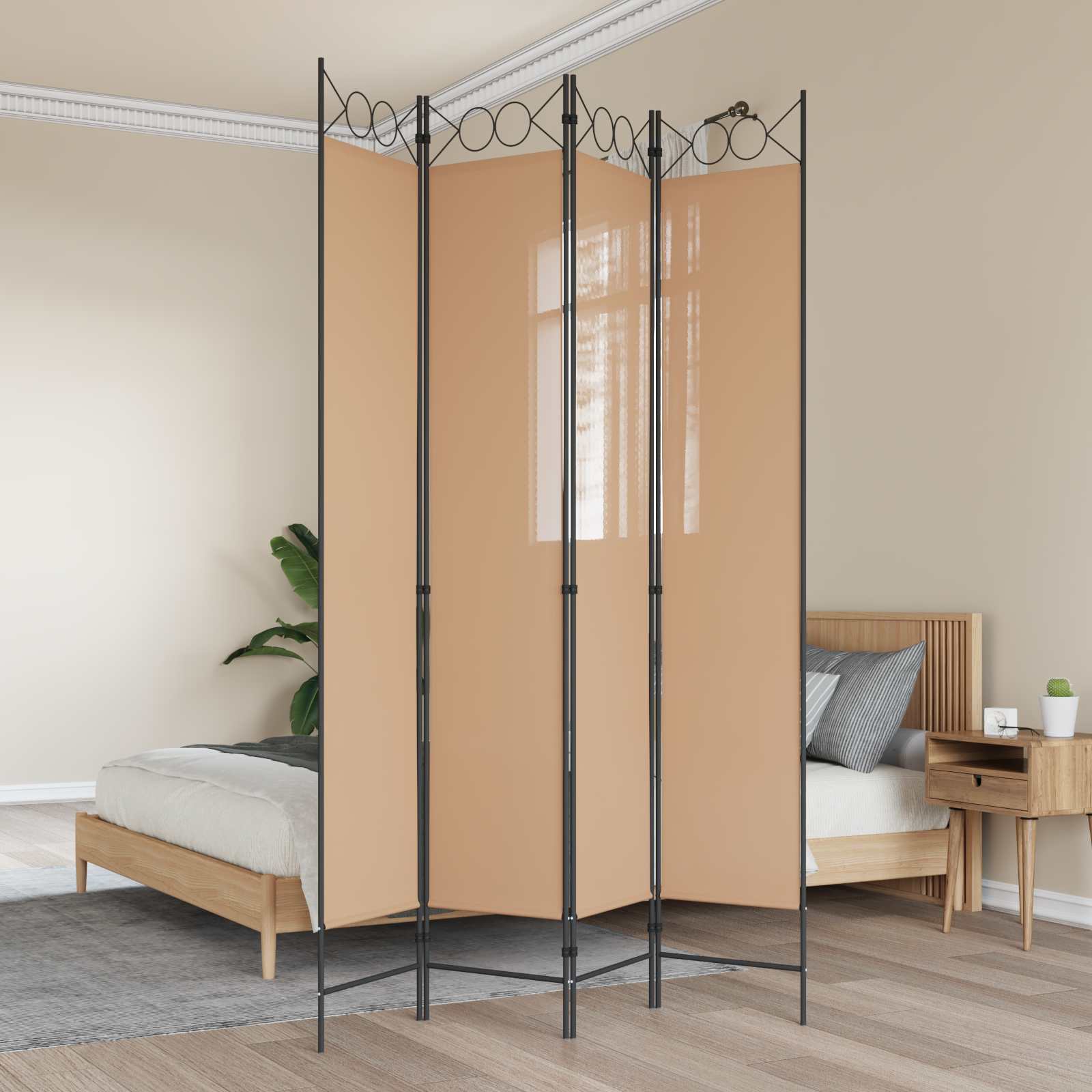 4-teiliger Raumteiler Beige 160 x 220 cm Stoff