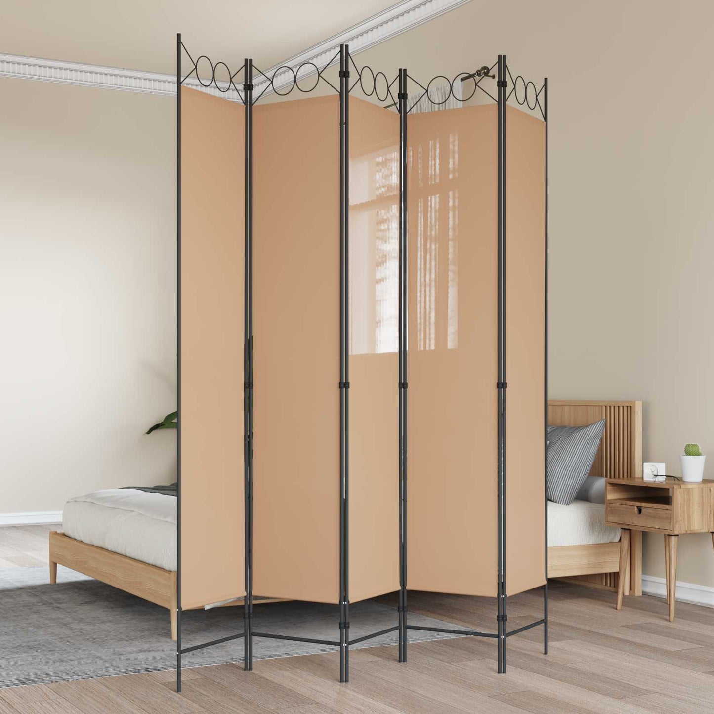 5-teiliger Raumteiler Beige 200 x 220 cm Stoff