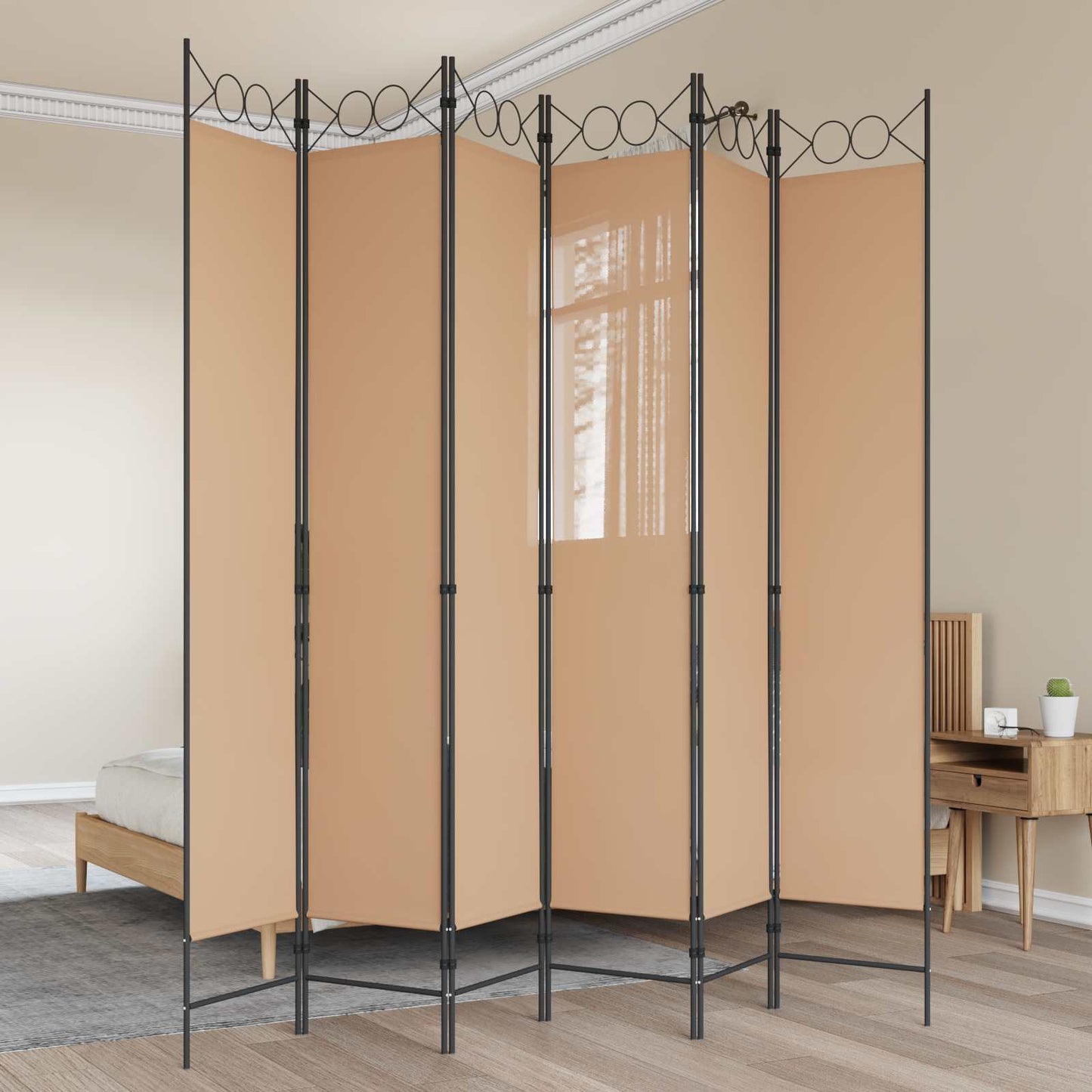 6-teiliger Raumtrenner Beige 240 x 220 cm Stoff