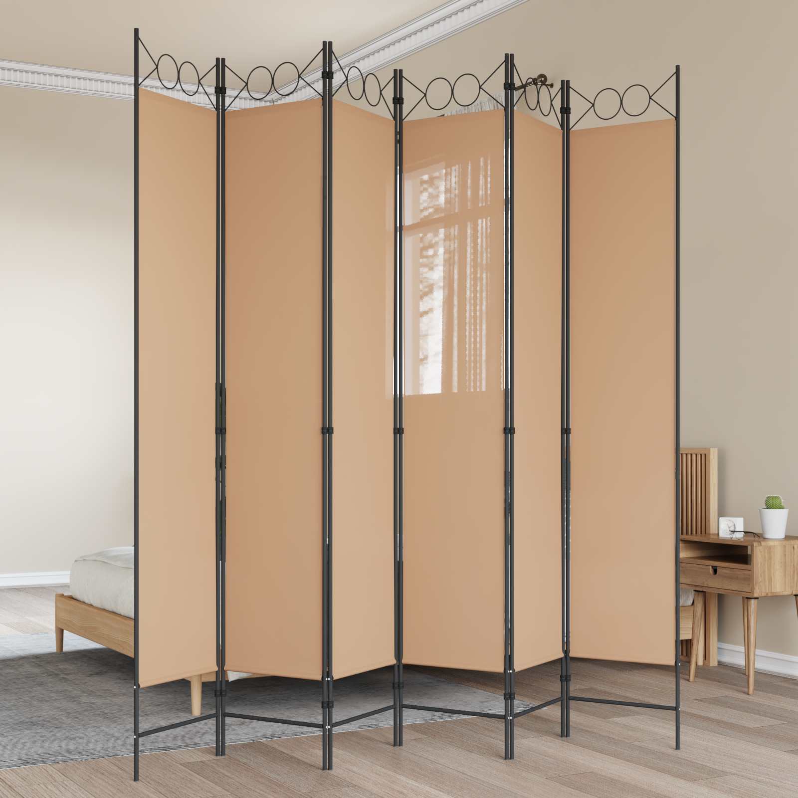 6-teiliger Raumtrenner Beige 240 x 220 cm Stoff