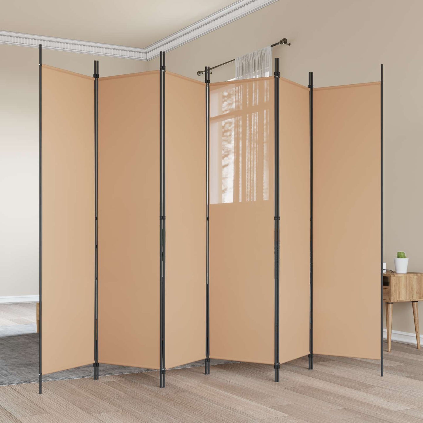 6-teiliger Raumtrenner Beige 300 x 200 cm Stoff