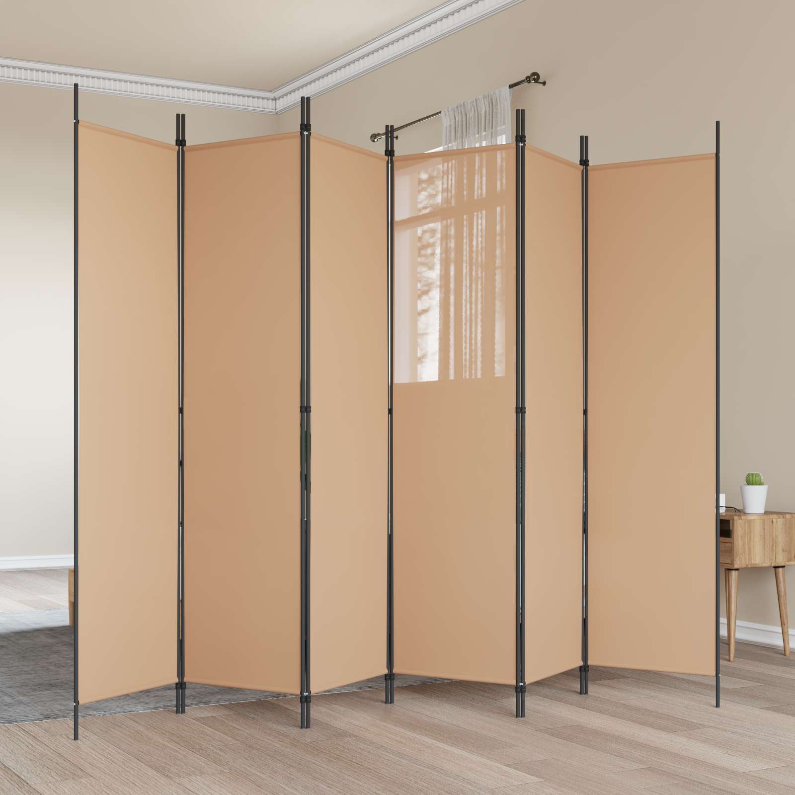 6-teiliger Raumtrenner Beige 300 x 200 cm Stoff