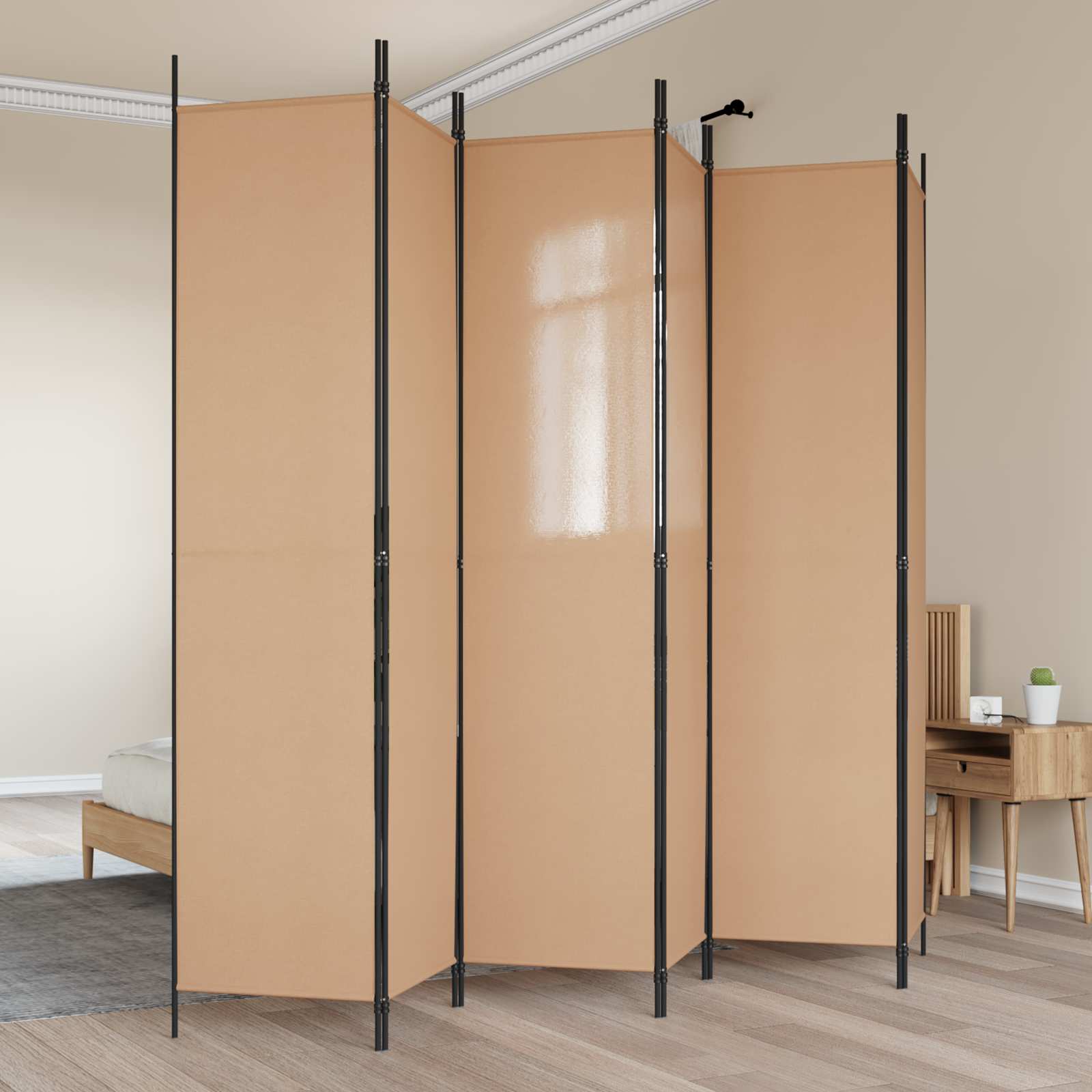 6-teiliger Raumtrenner Beige 300 x 220 cm Stoff
