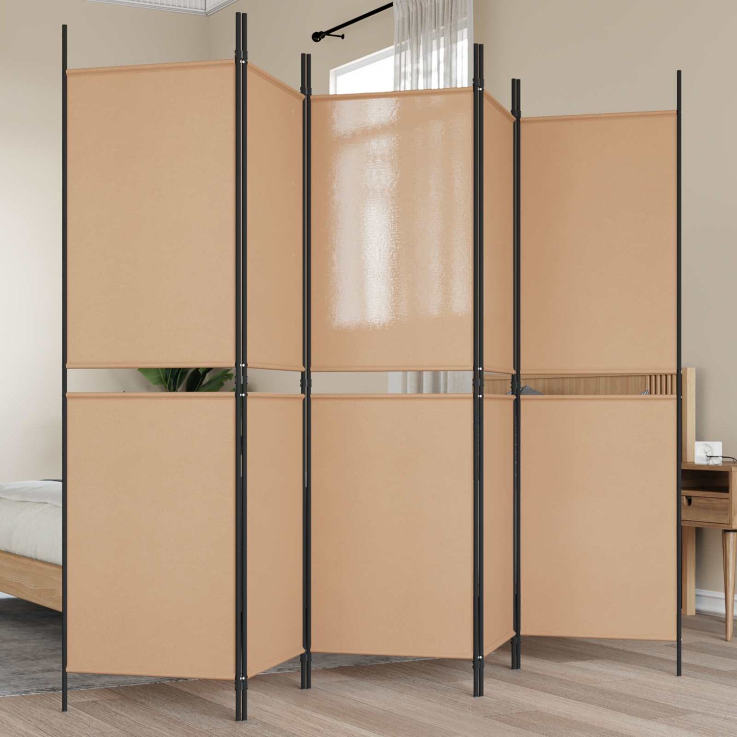 5-teiliger Raumteiler Beige 250 x 180 cm Stoff