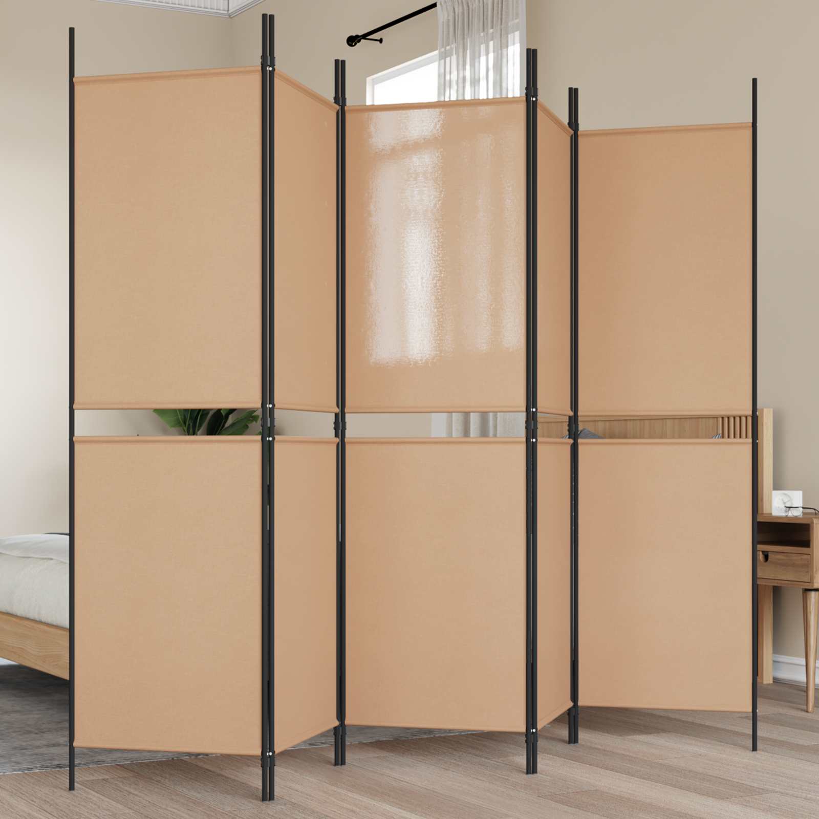5-teiliger Raumteiler Beige 250 x 180 cm Stoff