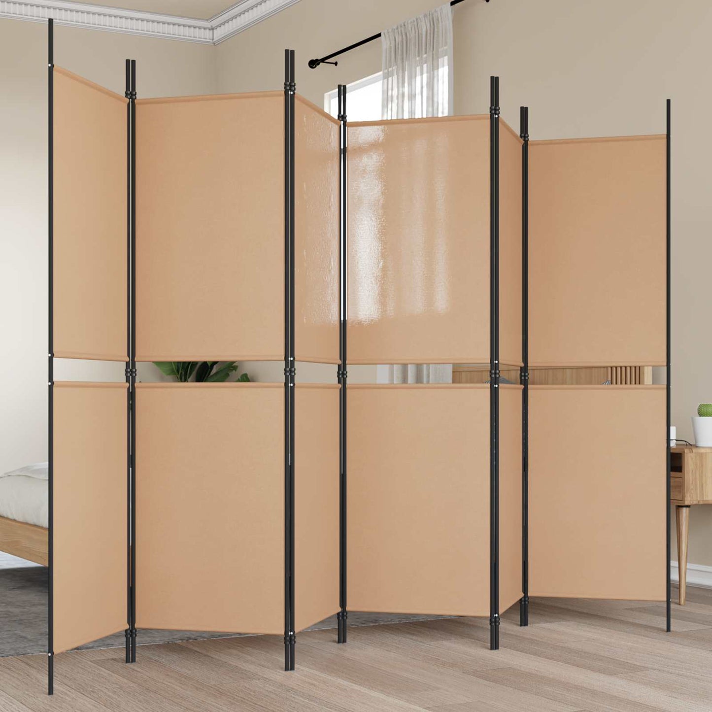 6-teiliger Raumtrenner Beige 300 x 180 cm Stoff