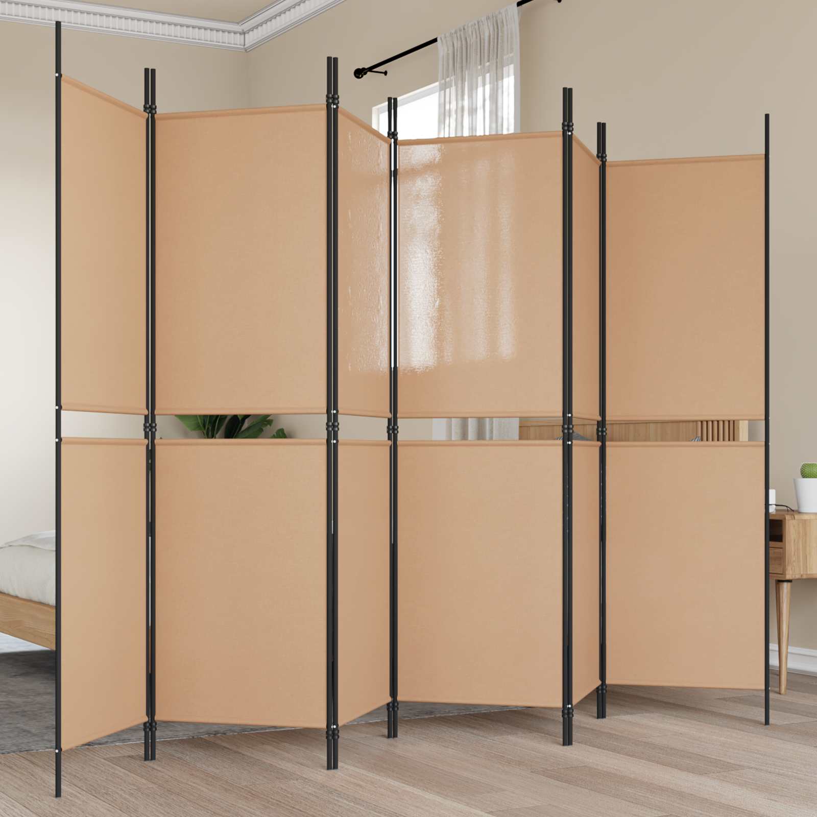 6-teiliger Raumtrenner Beige 300 x 180 cm Stoff