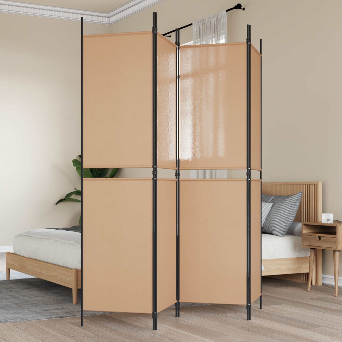 4-teiliger Raumteiler Beige 200 x 200 cm Stoff