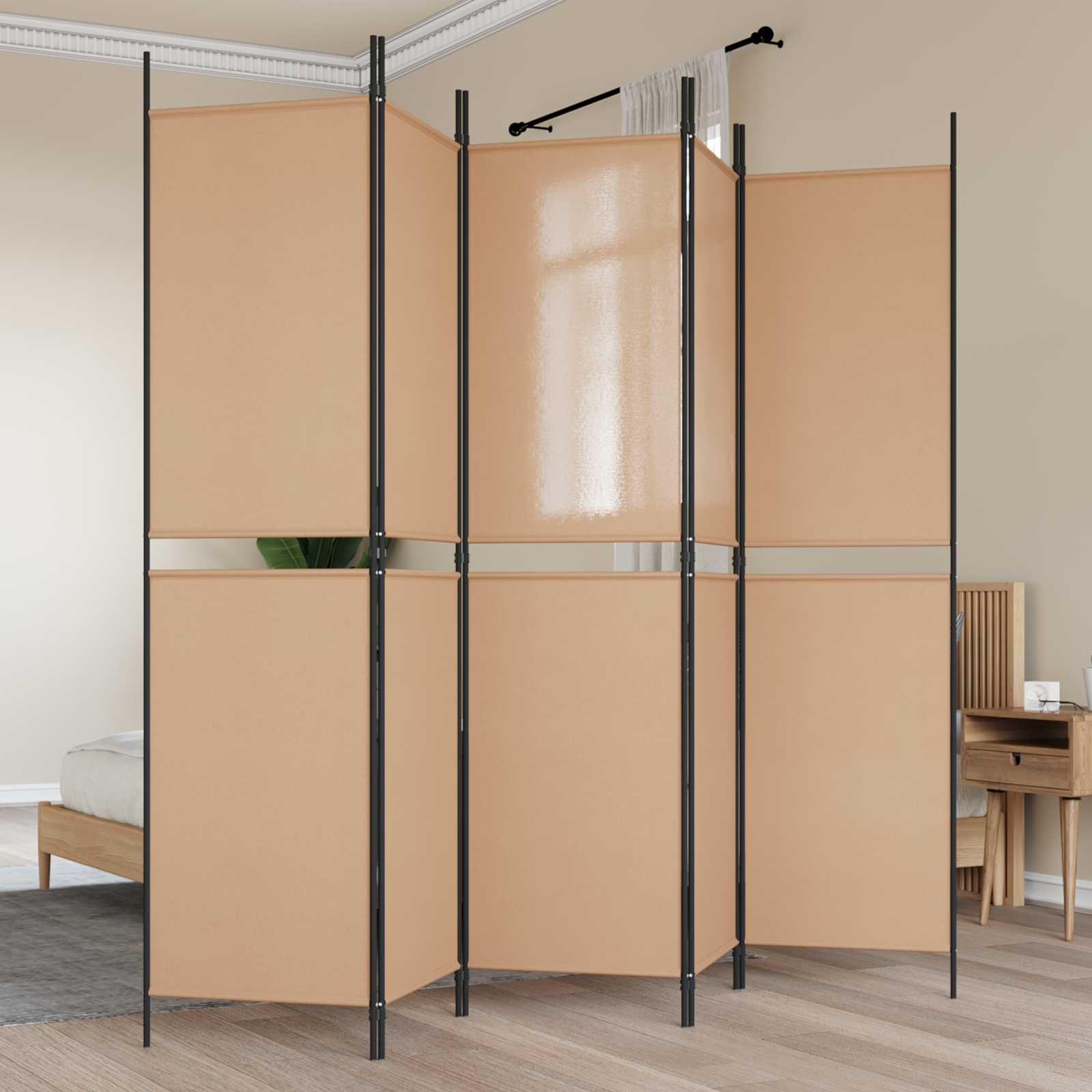 5-Panel Raumteiler Beige 250 x 200 cm Stoff