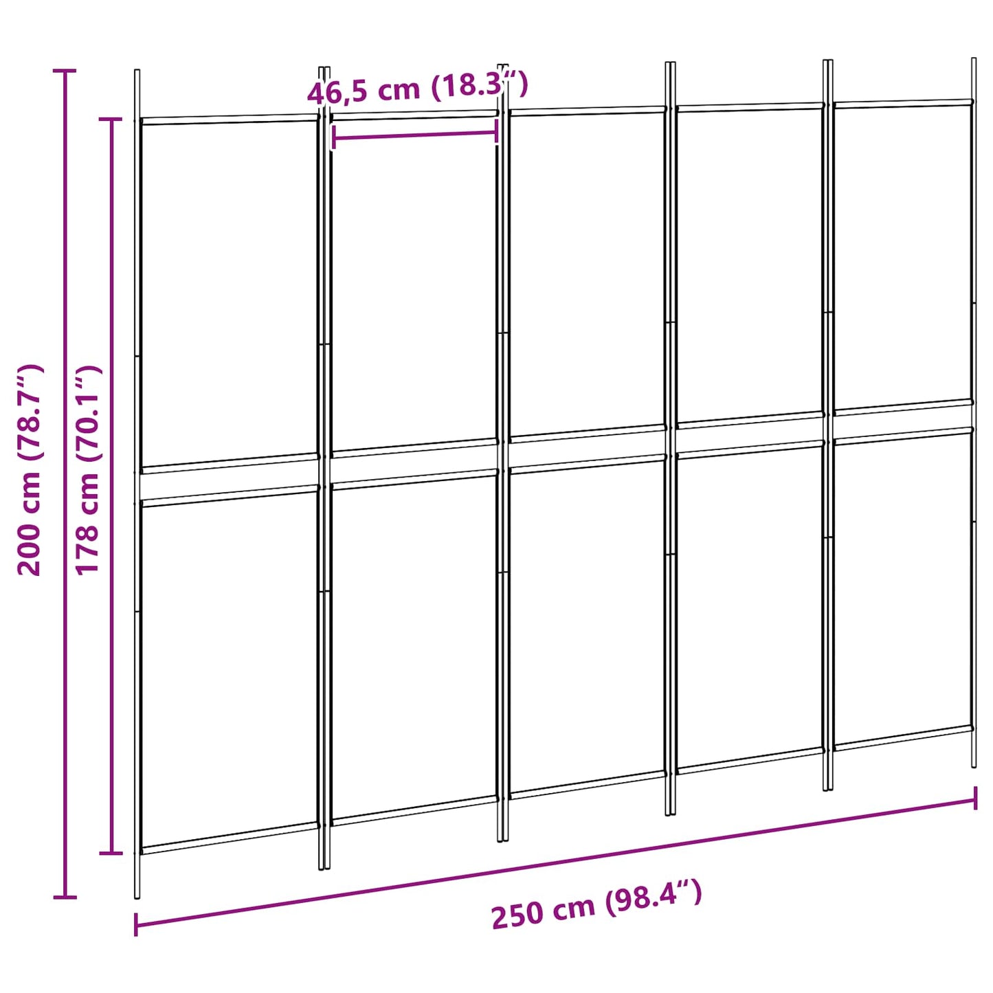 5-Panel Raumteiler Beige 250 x 200 cm Stoff