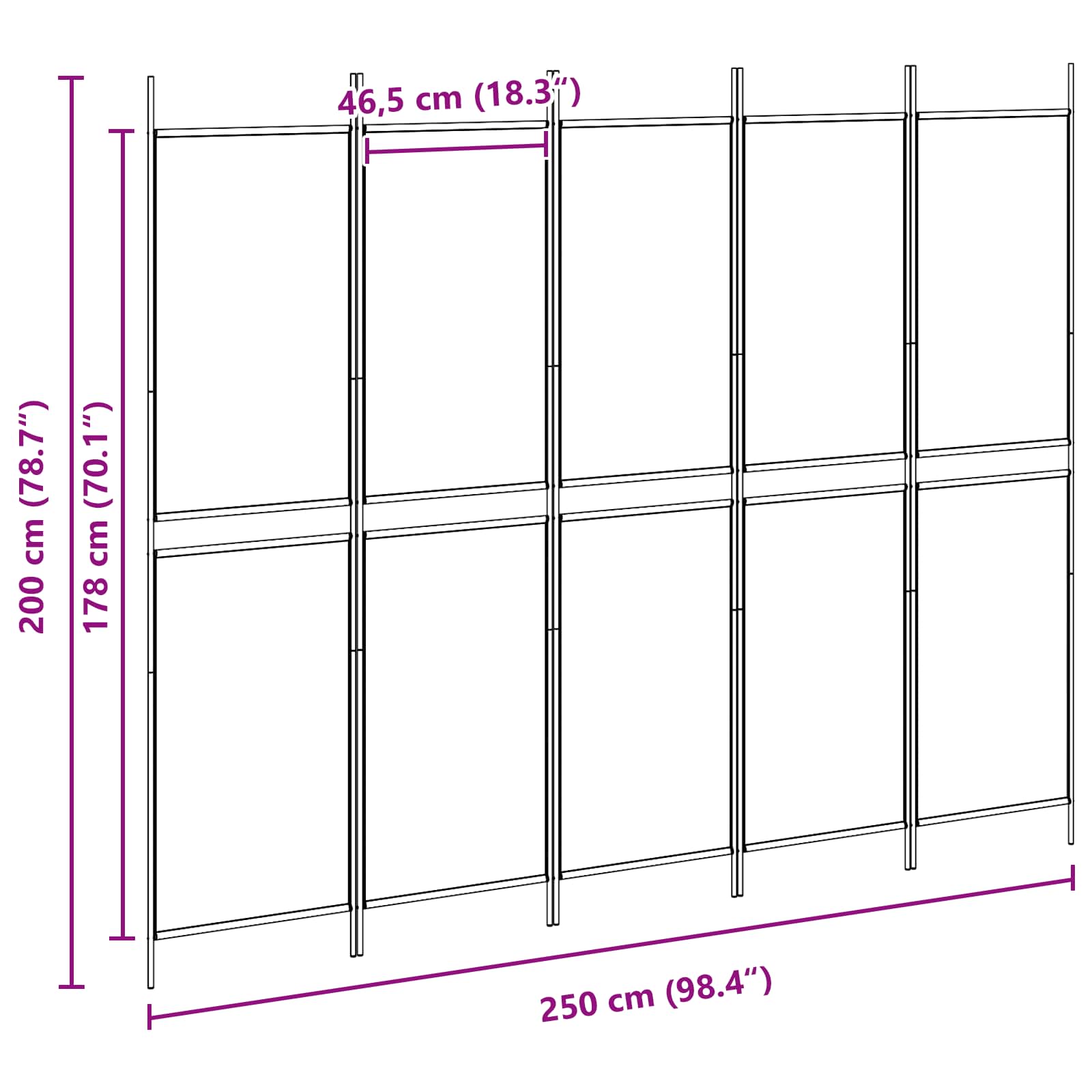 5-Panel Raumteiler Beige 250 x 200 cm Stoff