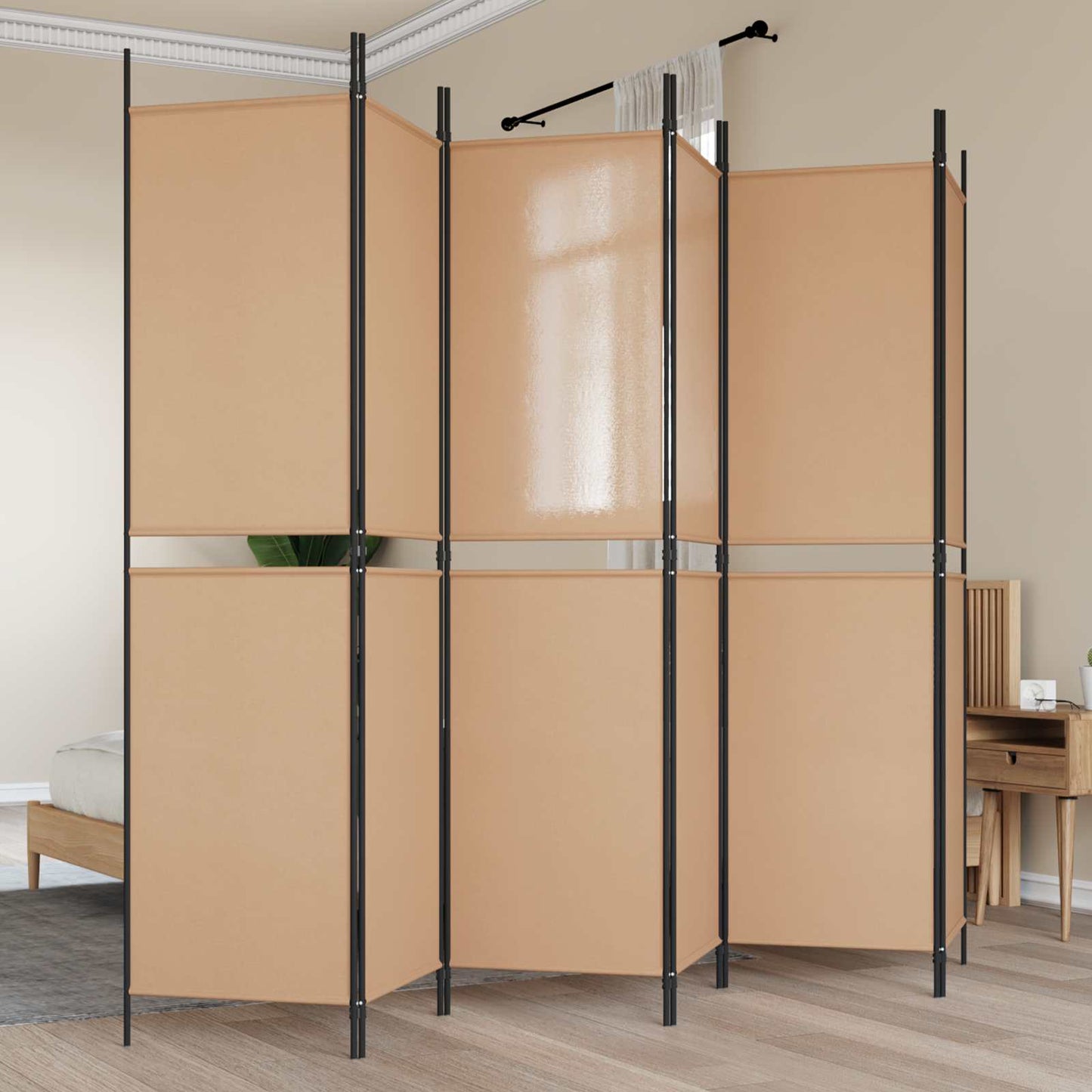 6-teiliger Raumtrenner Beige 300 x 200 cm Stoff