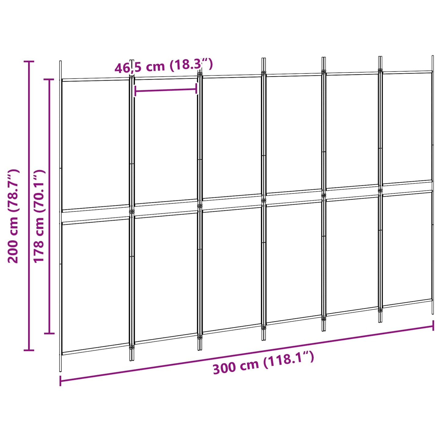 6-teiliger Raumtrenner Beige 300 x 200 cm Stoff