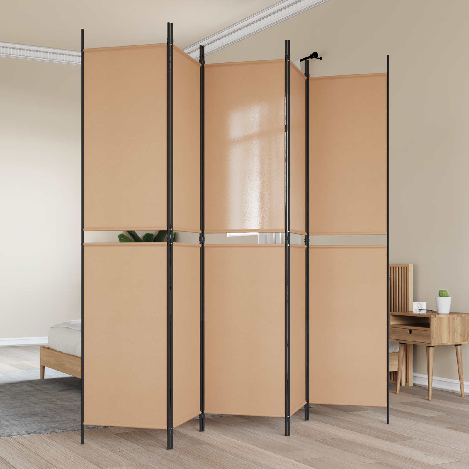 5-teiliger Raumteiler Beige 250 x 220 cm Stoff