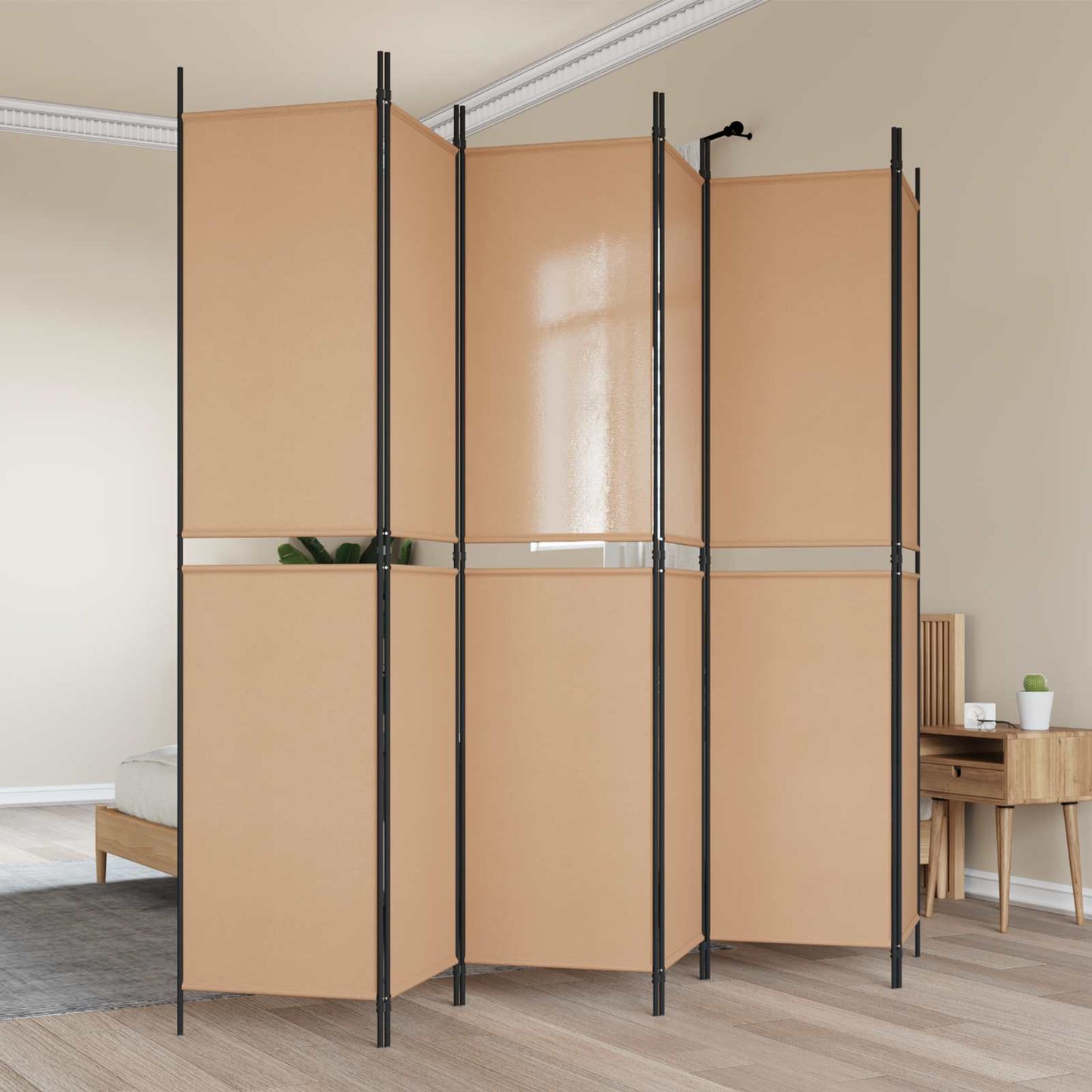 6-teiliger Raumtrenner Beige 300 x 220 cm Stoff