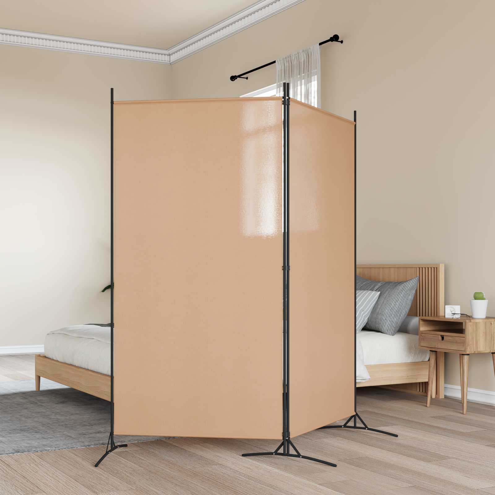 2-teiliger Raumteiler Beige 175 x 180 cm Stoff