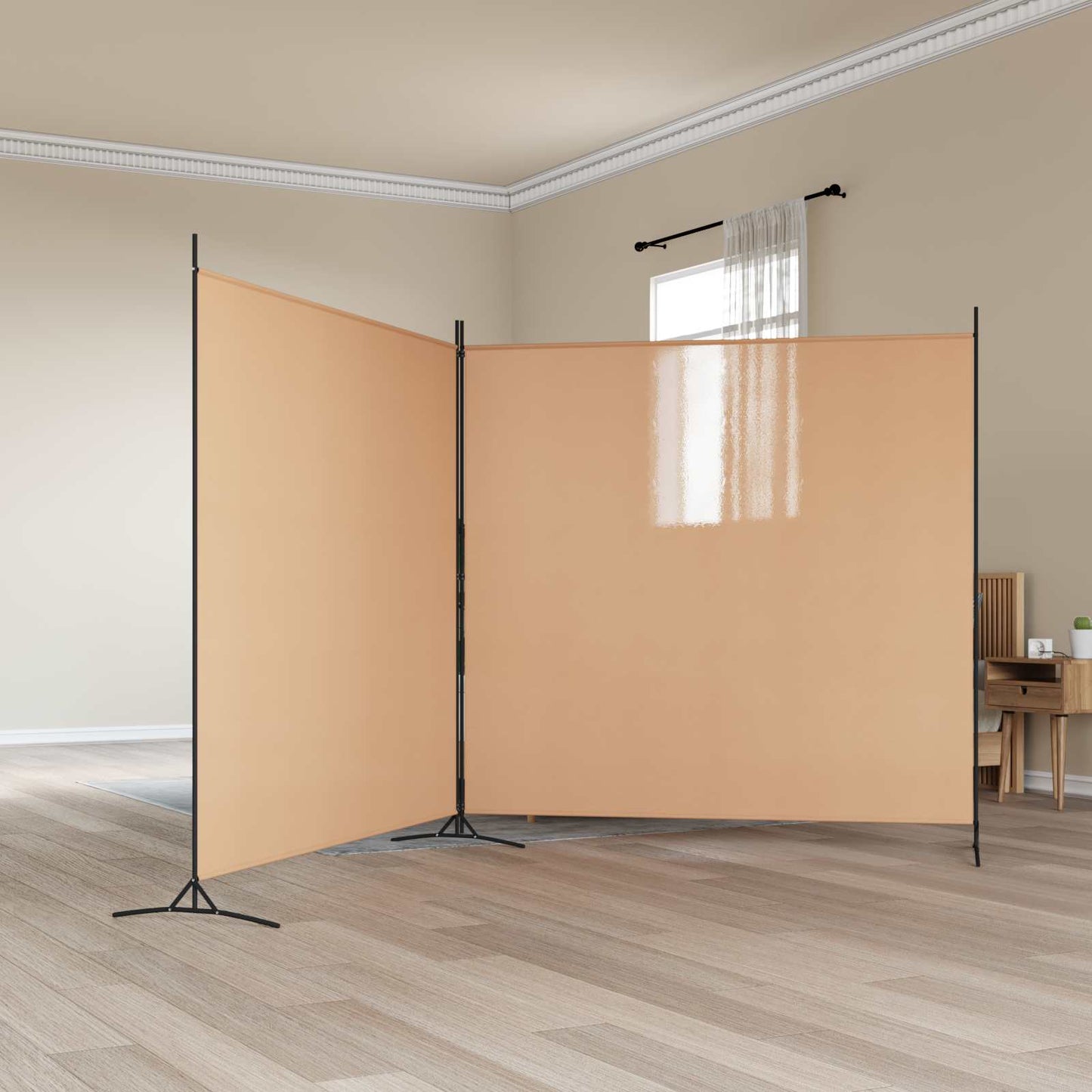 2-teiliger Raumteiler Beige 348 x 180 cm Stoff