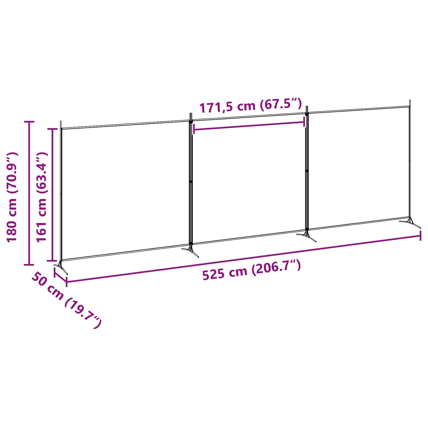 4-Panel Room Divider Beige 525 x 180 cm Stoff