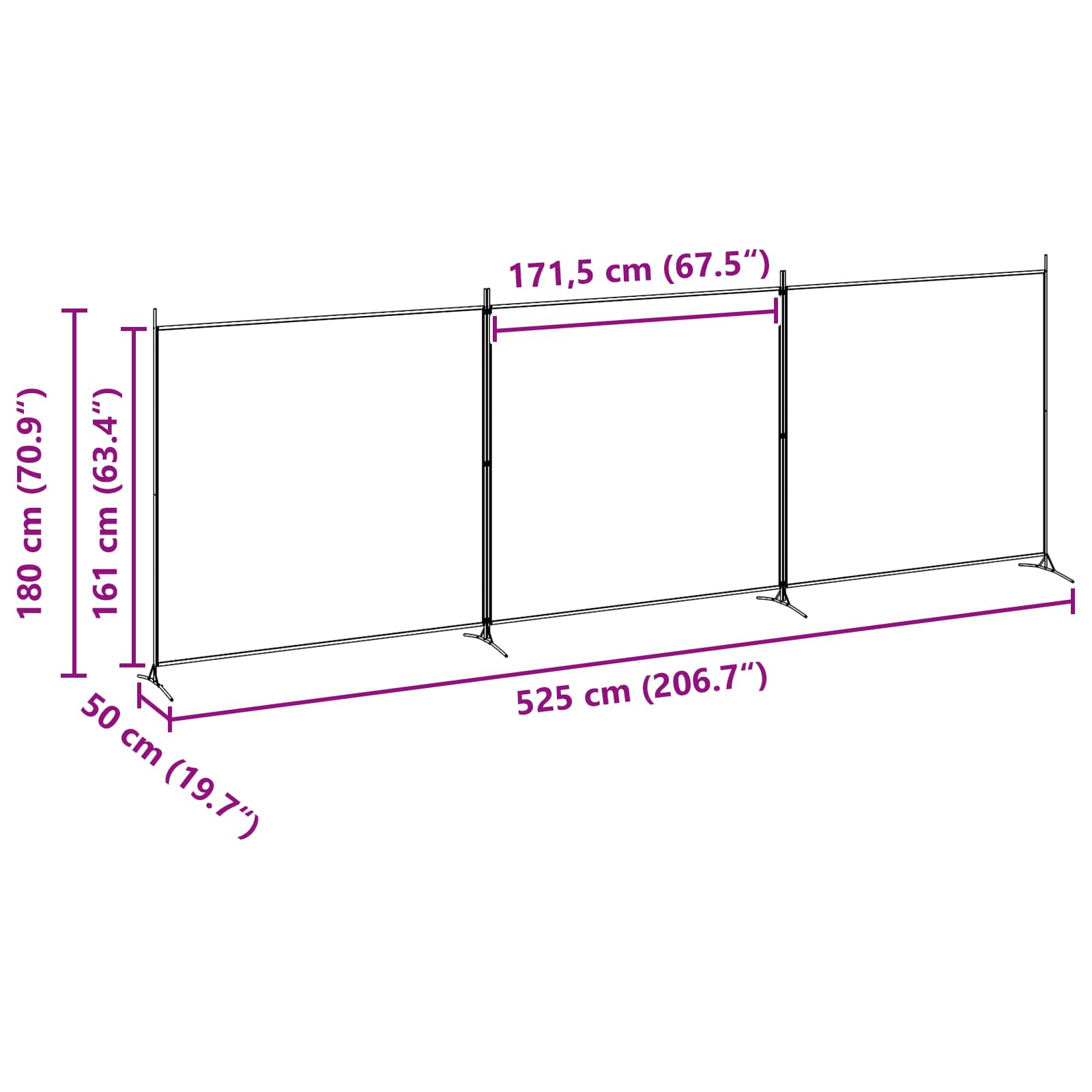 4-Panel Room Divider Beige 525 x 180 cm Stoff