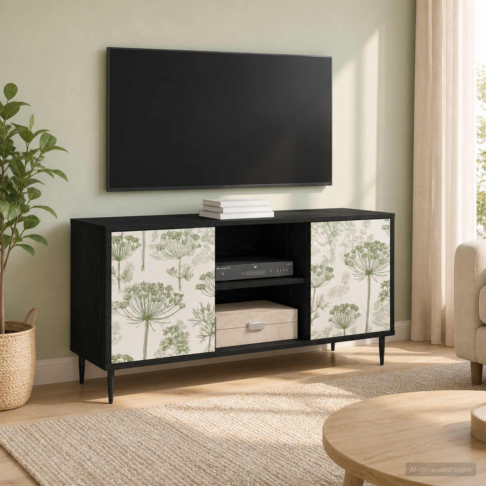TV-Schrank GOTHA 102 x 33 x 51 cm Schwarz Eichen-Optik